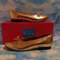 size 1 The Children's Place kids girls Gold  Bow Ballet  flats shoes