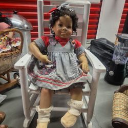 Antique Doll With Rocking Chair