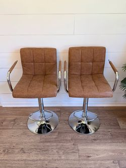 Set of 2 Adjustable Swivel Bar Stools (Retro Brown) - New & Assembled