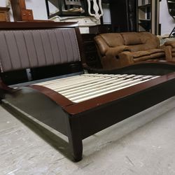 Kona Brown / Gray Upholstered Queen Size Sleigh Bed Frame