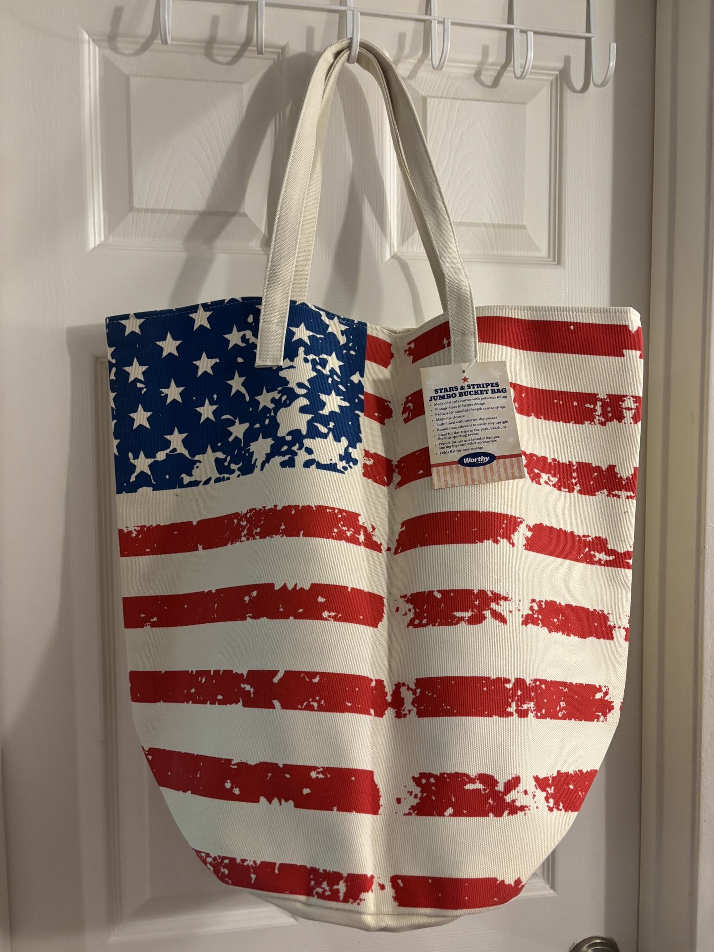 Patriotic Canvas Tote Bag - Red, White, and Blue