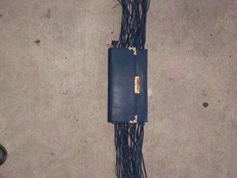Navy Blue Fringe Clutch Bag with Gold Hardware