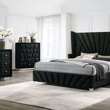 Brand New 4PC Black Velvet Bedroom Set