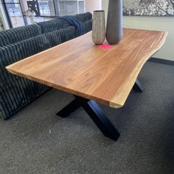 Live Edge Table In Solid Acacia Wood With Welded Steel Base 