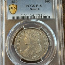 1830 Capped Bust Half Dollar – PCGS F15 – Small O Variety