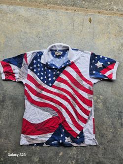 Vintage Cotton Traders Polo Shirt USA Flag All Over Print Men’s Large Patriotic