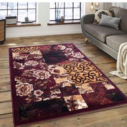 8/10 Brand New Floral Burgundy Rug 