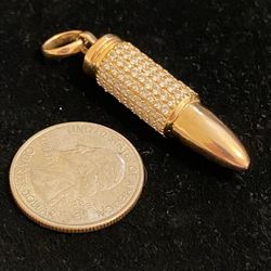 18k Gold Bullet Charm Pendant W Cz’s 11.3 G Really Nice!! 