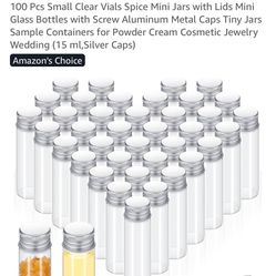 100 Small Glass Cylinder Vials With Aluminum Lids. 