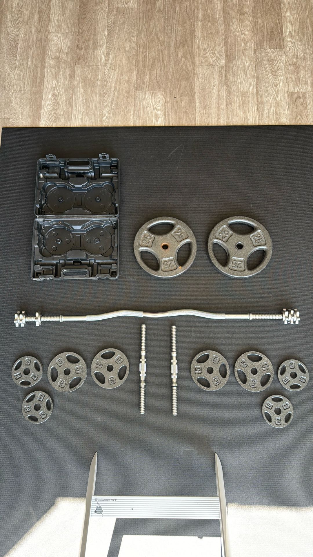 Curl Bar And Dumbbells With Weights