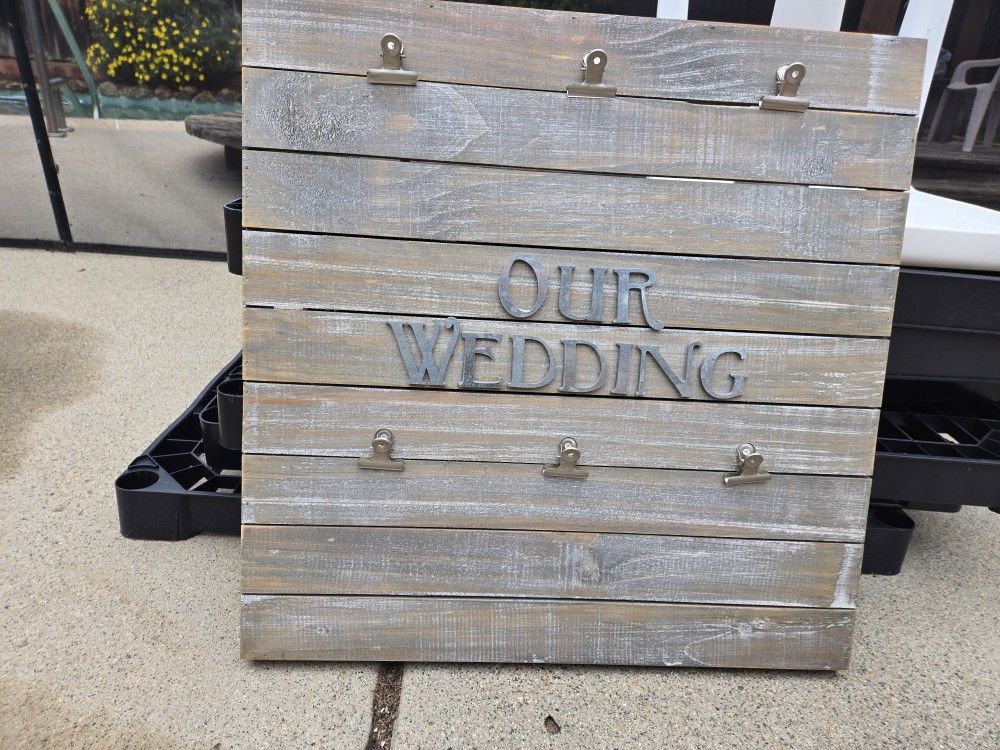 Distresed Wood Wedding Photo Sign With clips