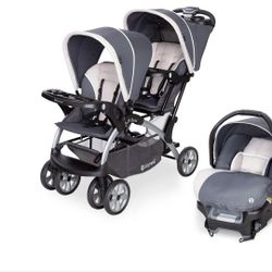 Double Stroller And 2 Infant Carseats