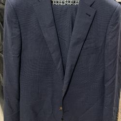 Indochino Men's Blue Check 2 Piece Suit 44 Chest 38W 29L Custom Lining