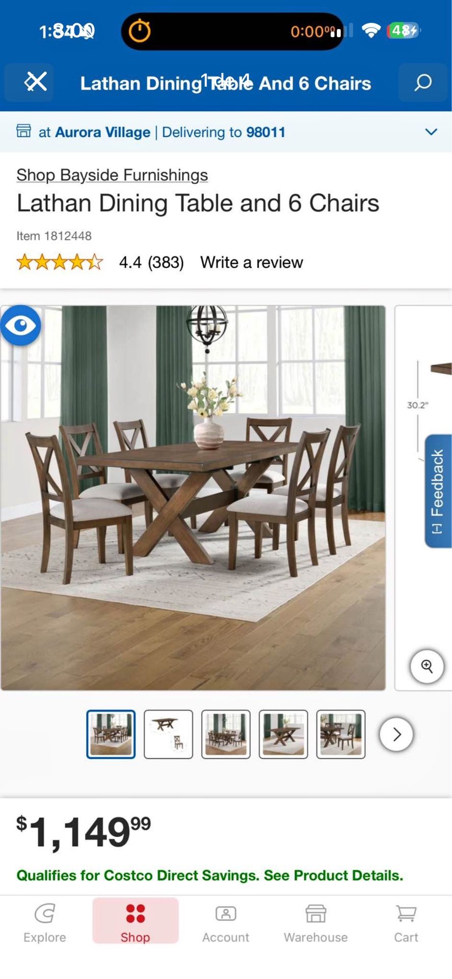 Dining table and 6 chairs. Table top is damaged, shown in pics.