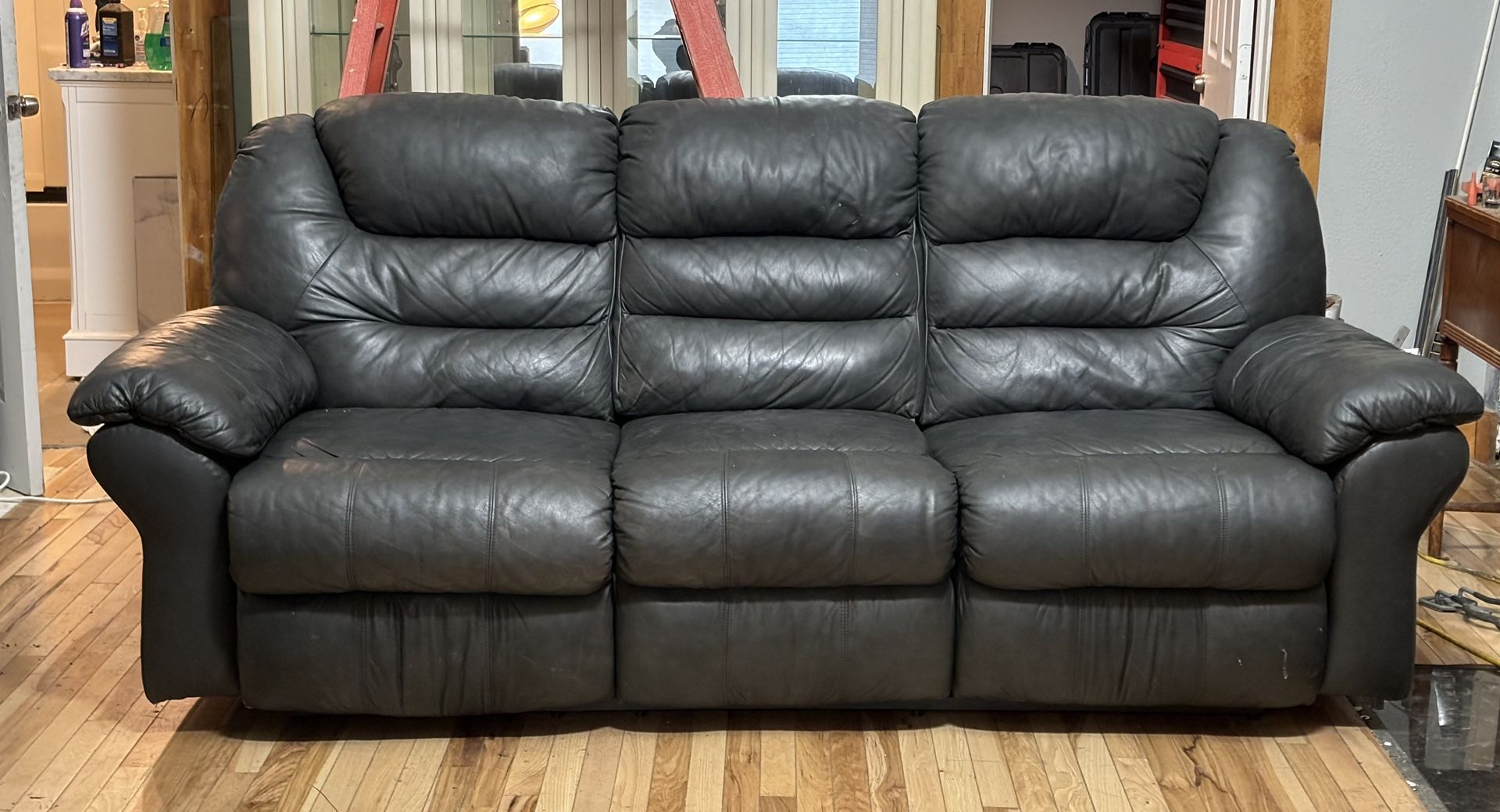 Pair Of 100% Genuine Leather Dual Recliner Couches
