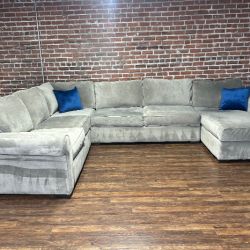 Delivery Available Maceys gray sectional sofa couch