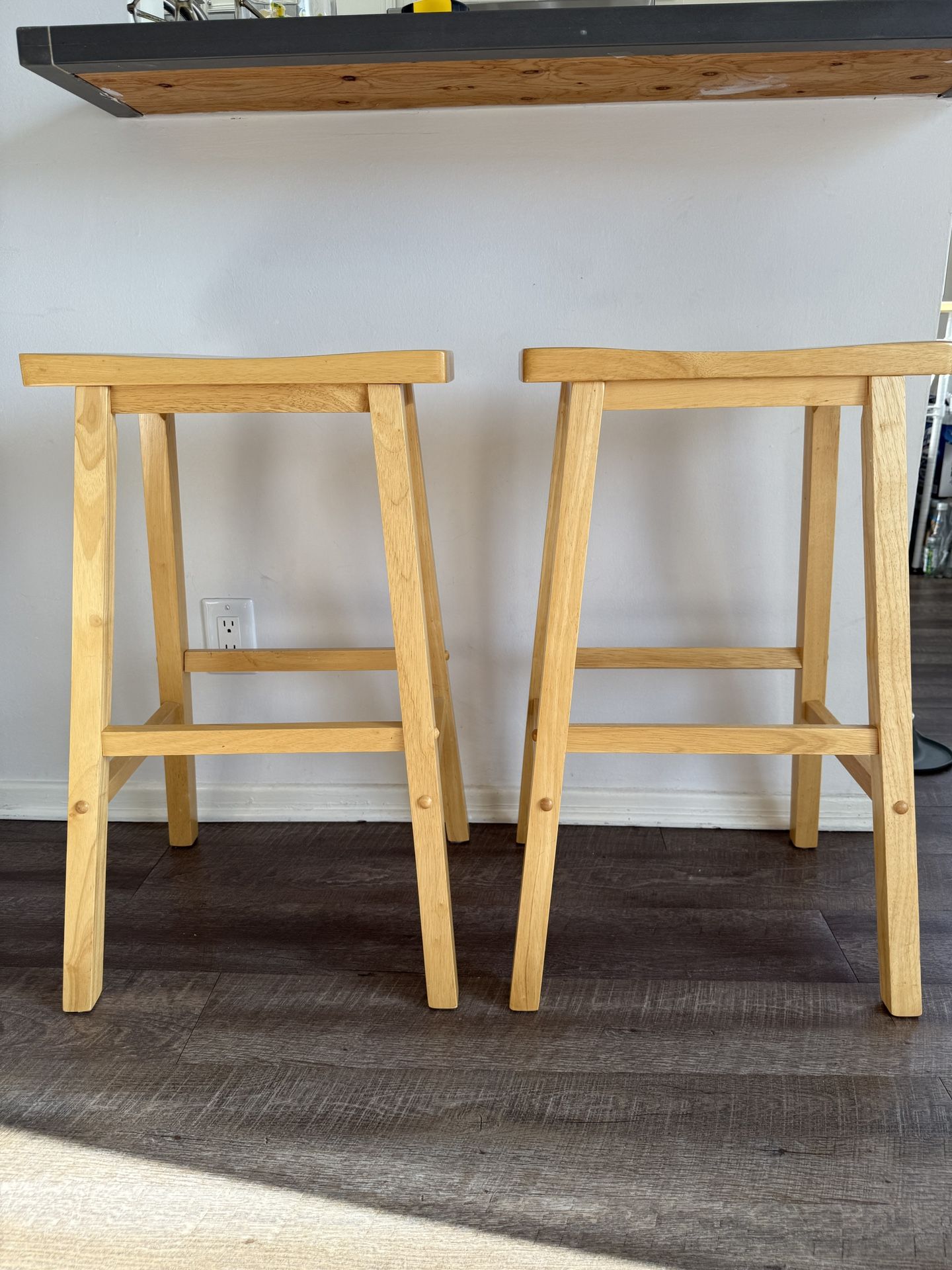 Set of Wooden Saddle-Seat Counter Stools