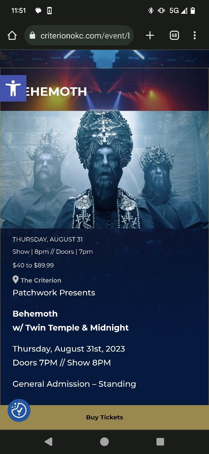 2 GA Behemoth Tickets 