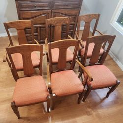 Set Of 6 Mid-Century Modern Italian Dining Oak Chairs,4 Armchair,2 Normal Chairs,Dining,Easter