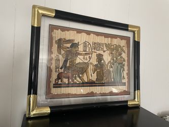 Framed Egyptian Papyrus Art – “Tutankhamun Papyrus” with Certificate – Franklin Mint Exclusive