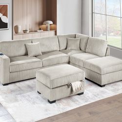 3-Piece Reversible Sectional Set W/ Ottoman
Reversible Chaise + Sofa W/USB + Storage Ottoman

Color: Camel