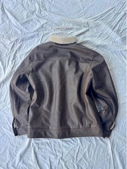 Scott James Thick Brown leather jacket with cream fur collar and lining