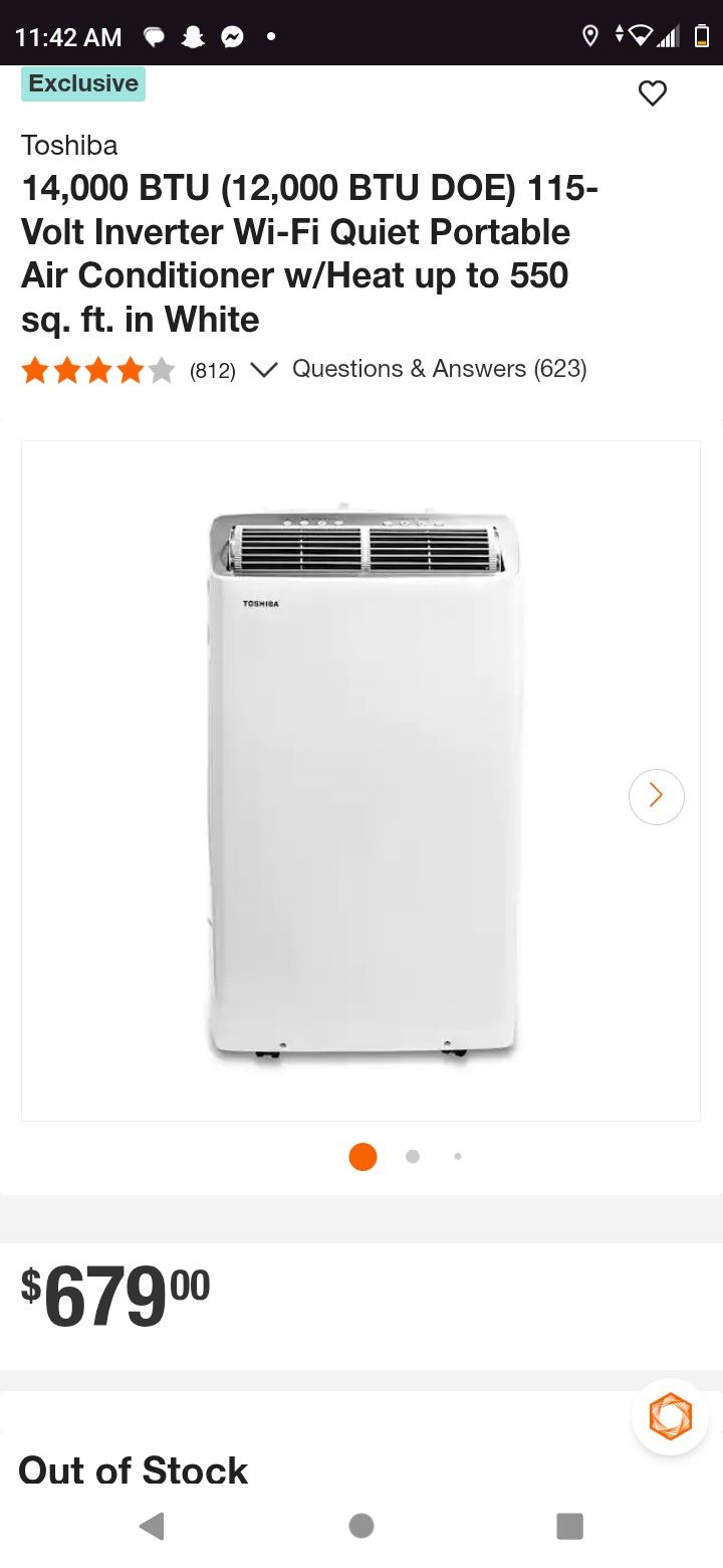 Toshiba 14,000 BTU  115-Volt Inverter Wi-Fi Quiet Portable Air Conditioner w/Heat 