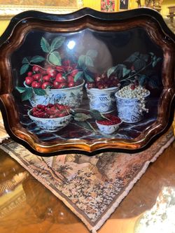 Keller Charles London UK Extra Large Metal Tray Painting by "Galley" by Stephanie Hoppen Bowls of Berries 22"