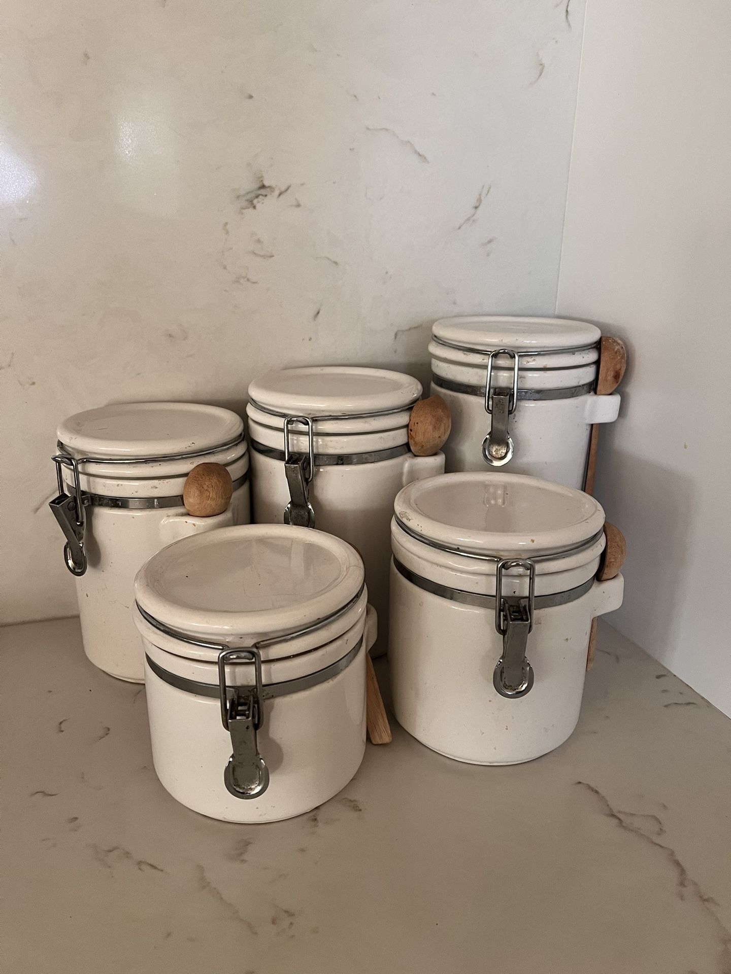 Vintage White Nesting Food Canisters Storage