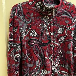 Charter Club Womens L Full Zip Fleece Jacket Burgundy Paisley