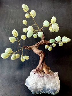 7” Green Aventurine Gemstone Tree On Quartz Stand