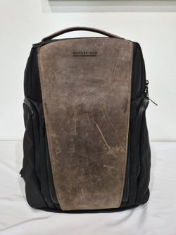 WaterField Pro Executive Backpack - Black Ballistic & Leather - Stands Upright 