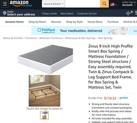 Zinus 9 Inch High Profile Smart Box Spring / Mattress Foundation / Strong Steel structure / Easy assembly required, Twin & Zinus Compack 6-Leg Suppor