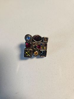 Patricia Locke Multicolor Rhinestone Square Brooch Pin