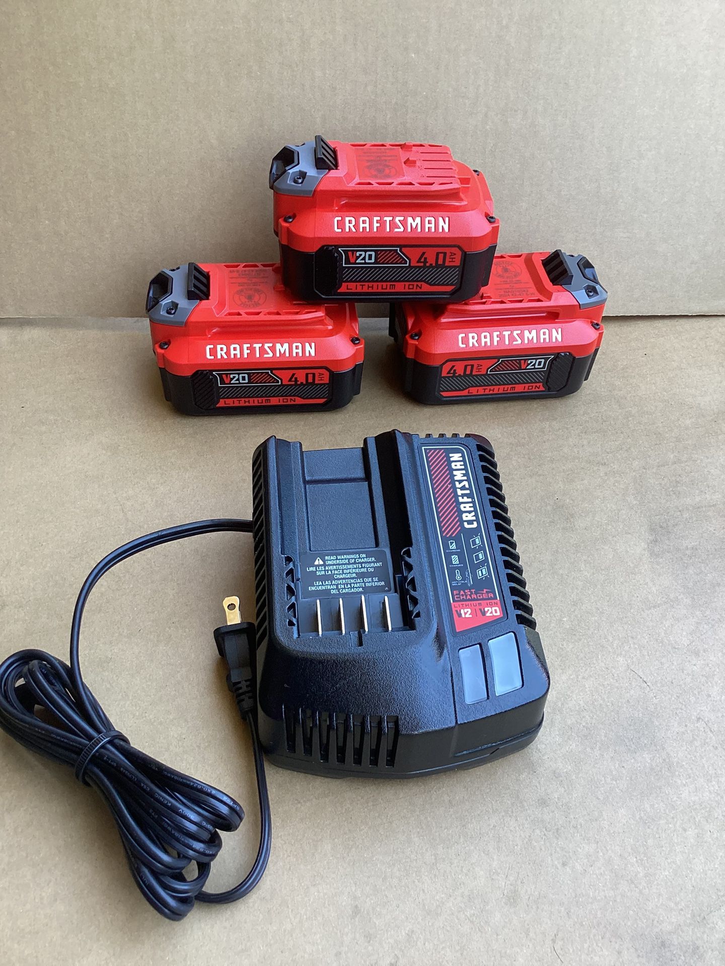 CRAFTSMAN 20V 20-VOLT LITHIUM-ION 4 AH BATTERIES AND CHARGER INCLUDED