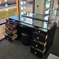 Black Vanity 9 Drawers W/ XL Mirror $899