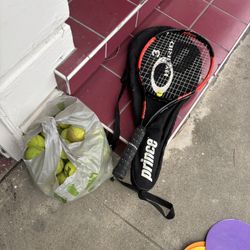 Tennis Racket and 45 Tennis Balls