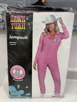 New Spirit Halloween Woman’s Hawk Tuah Presents Pink Jumpsuit Size S 4-6