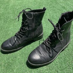 Black Combat Moto Boots with Durable Sole