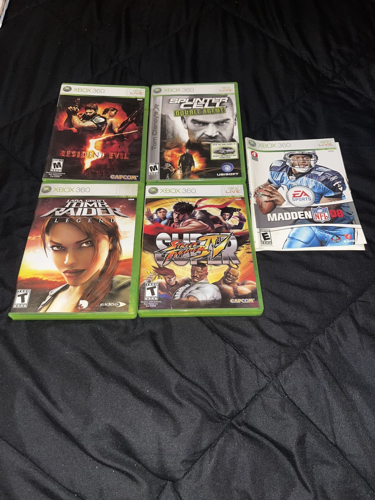 XBOX 360 Games-Tomb Raider,Resident Evil, Splinter Cell, Street Fighter, Madden