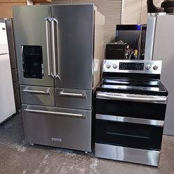 Refrigerator kitchenaid 5 door- stove Electric and microwave in stainless steel Combo Delevery