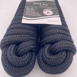 2-Pack Black Dock Lines 5/8” x 20ft Double Braid Nylon Boat Dock Rope Mooring Lines