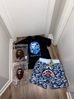 BAPE blue camo shorts and tee set