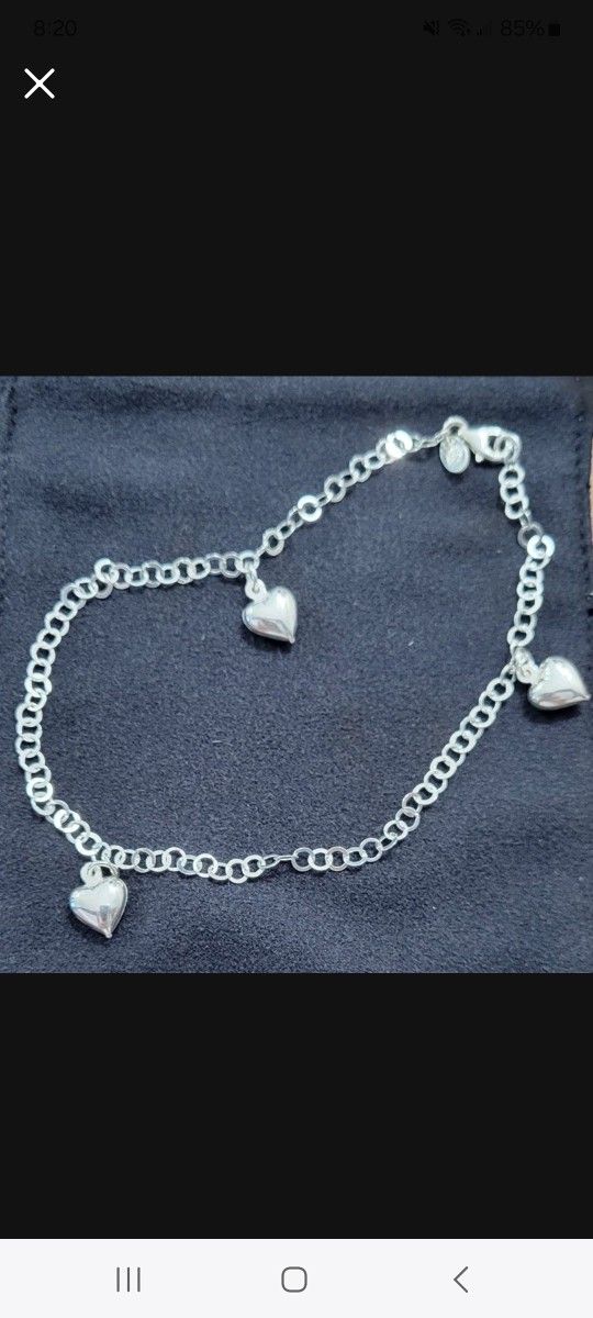 Puffy Hearts Sterling Anklet