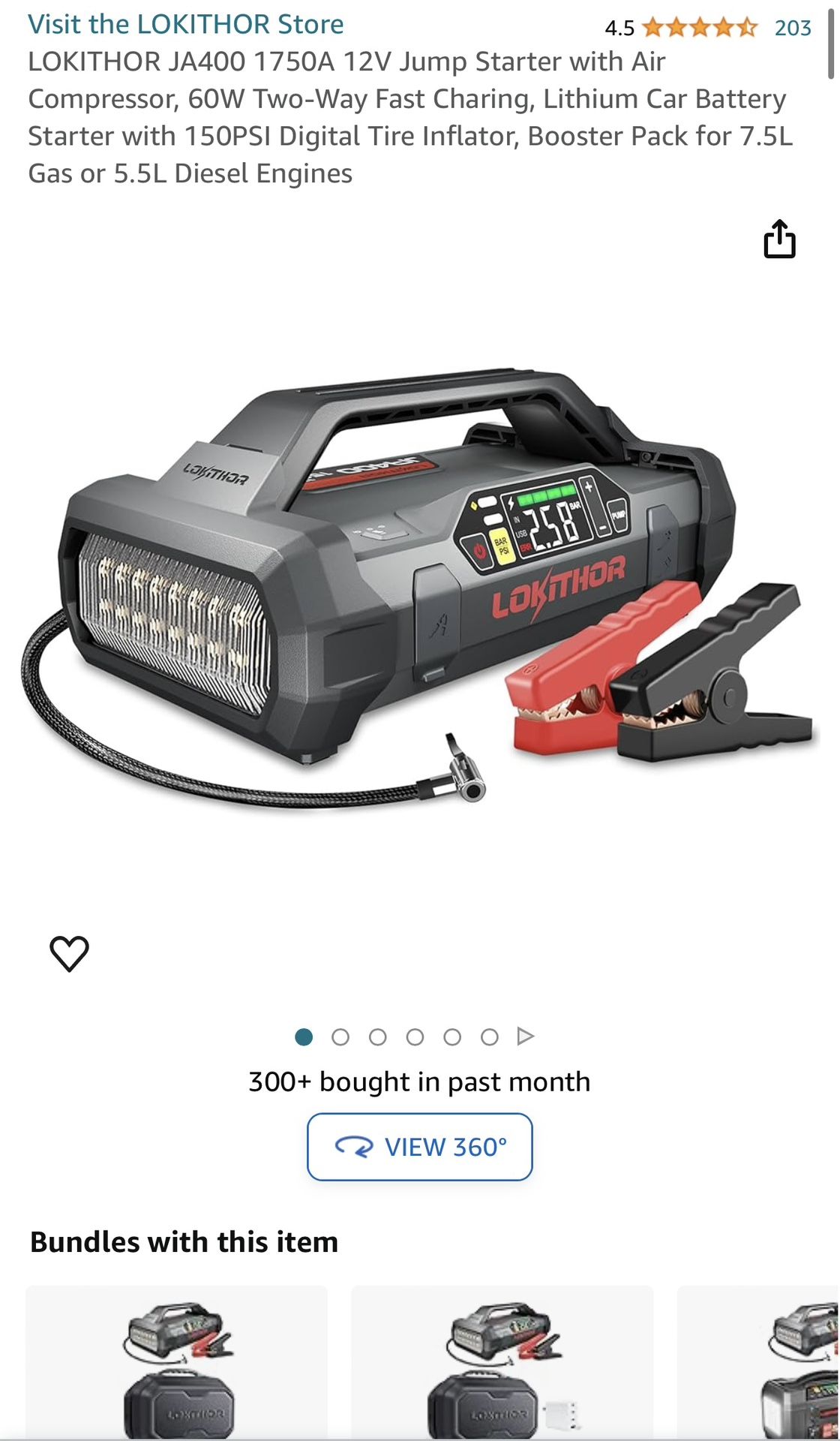 LOKITHOR JA400 12V 1750A Jump Starter with Air Compressor