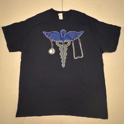 NWOT Nurse Caduceus Stethoscope T Shirt Printed Navy Blue Men Size XL