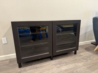 IKEA Media Cabinet/storage Unit - Black-brown Glass Door