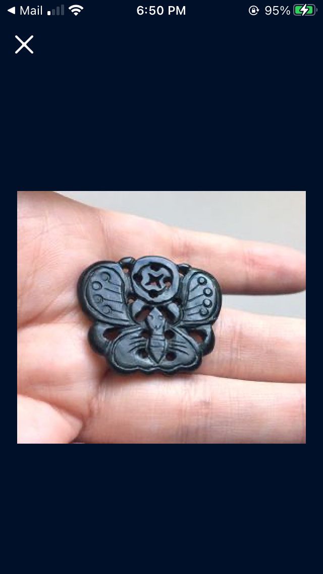 Carved black Jade butterfly pendant