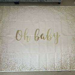 Gold and White 'Oh Baby' Backdrop