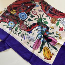 GUCCI FLORA PRINT SILK SCARF